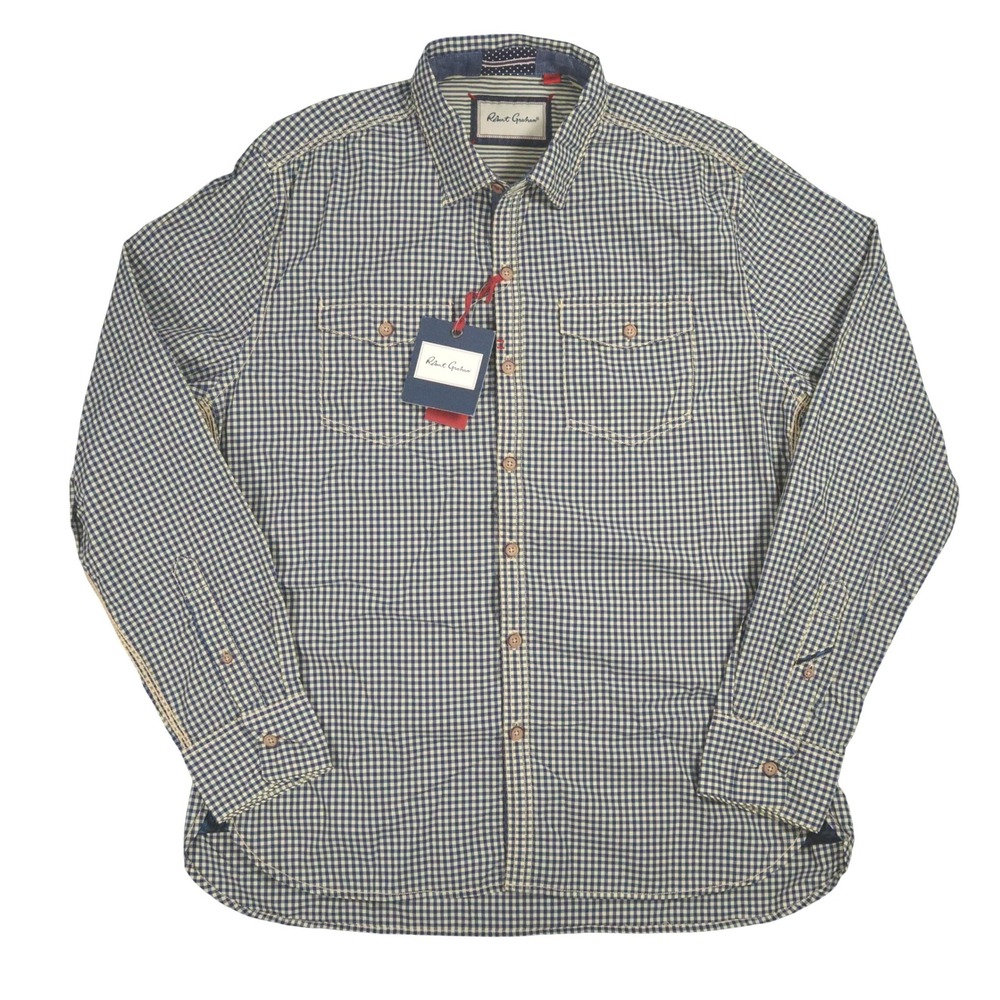 Robert Graham Catch Surf Gingham Check Shirt Mens XL Tailored Fit Blue Yellow‎